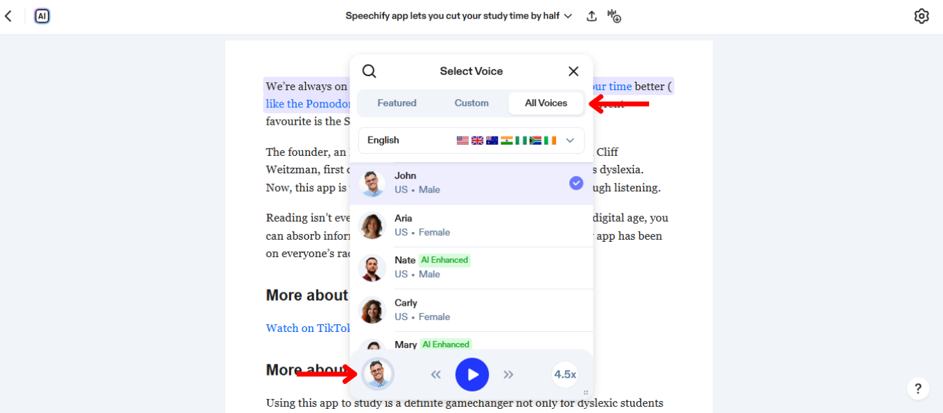 How to Change Voice on the Speechify Web App